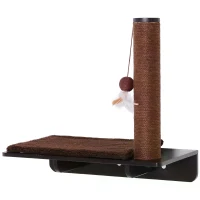 PawHut Cat Wall-Mounted MDF Hemp Rope Scratching Post Shelf Brown(m-1)