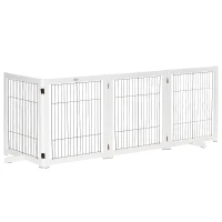 PawHut Freestanding Folding Pet Gate 4 Panels Dog Puppy Barrier with Support Feet(m-1)