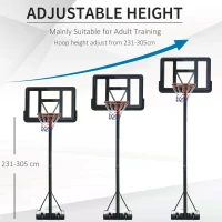 HOMCOM Portable Basketball Hoop Stand 231-305cm Height Adjustable w/ Moving Wheels(m-4)