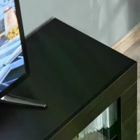 HOMCOM High Gloss TV Stand Cabinet with LED RGB Lights and Remote Control for 43"/50"/55" TV, Media TV Console Table with Compartment, Black(m-7)