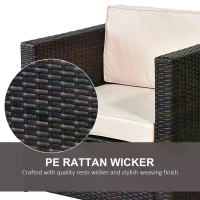 Outsunny 2-Seater Rattan Sofa  Furniture Set W/Cushions, Steel Frame-Brown(m-4)