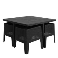 Outsunny 5 PCS Patio PP Rattan Garden Dining Cube Set Outdoor Chair Furniture Set Black(m-1)