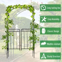 Outsunny Garden Decorative Metal Arch with Gate Outdoor Patio Trellis Arbor for Climbing Plant Archway Antique Black - 108L x 45W x 215Hcm(m-4)