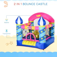 Outsunny Kids Bouncy Castle, Inflatable Trampoline with Blower for Age 3-8 Castle Stars Design 1.95 x 1.95 x 2.15m(m-4)