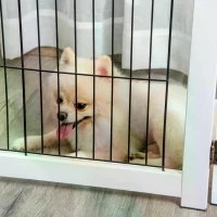 PawHut Freestanding Folding Pet Gate 4 Panels Dog Puppy Barrier with Support Feet(m-8)