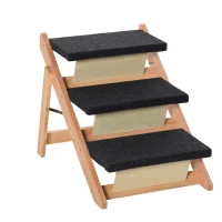 PawHut Dog Steps Pet Stairs 2 In 1 Convertible Dog Ramp Portable Foldable 3 Steps Cat Ladder for Bed Couch Car 60 x 47 x 50 cm(m-1)