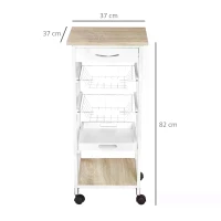 HOMCOM Mobile Rolling Kitchen Island Trolley for Home w/ Metal Baskets Trays Shelves Wheels Compact Stylish Storage White(m-3)