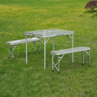 Outsunny 3 Pcs Portable Outdoor Picnic Table with Folding Bench Seats-Silver