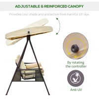 Outsunny Swing Chair Hammock Chair 3 Seater Canopy Cushion Shelter Outdoor Bench Steel Beige(m-4)