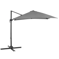 Outsunny 2.7 x 2.7 m Cantilever Parasol, Square Overhanging Umbrella with Cross Base, Crank Handle, Tilt, 360° Rotation and Aluminium Frame, Grey(m-1)