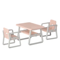 HOMCOM Kids Table and Chairs Set Activity Play Table Writting Desk w/ 2 High-Back Chairs Storage Tray for Boys Girls Toddlers Age 1 to 6 Years Pink(m-1)