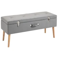 HOMCOM Elegant Velvet Footstool Storage Trunk Stool Silver Chest Ottoman Wood Legs Button Tufted Home Luxe Tidy Stylish Grey 40x52x107cm(m-1)
