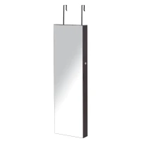 HOMCOM Jewelry Cabinet with Mirror and LED Lights, Lockable Makeup Cosmetics Jewellery Organiser, Mirror with Storage for Bedroom Dressing Room, Walnut(m-11)