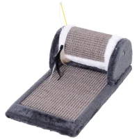 PawHut Cat Scratching Pad Board Mat Kitten Pet Play Toy Activity Center Scratcher Roller Perches Platform Grey(m-1)