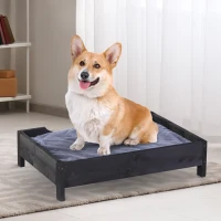 PawHut Wooden Elevated Dog Sofa Pet Bed Cat Kitten Lounger with Cushion Soft Comfortable Lightweight Black 62 x 54 x 15 cm(m-1)