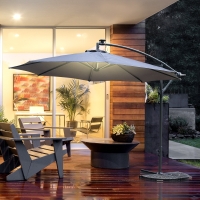 Outsunny 2.95m LED Patio Banana Umbrella Cantilever Parasol w/ Crank Cross Base