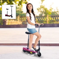 HOMCOM 120W Kids E Scooter Ride on Folding Electric Bike Children Sports Toy Height Adjustable w/2 12V Rechargeable Battery (Pink)(m-1)