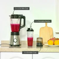 HOMCOM Blender Smoothie Maker, 900W Countertop Blender with 5 Speed Setting, Pulse Function, 1.5L Mix Cup, Portable Cup and Grinder for Ice, Fruit, Vegetable and Nut(m-4)