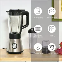 HOMCOM Blender Smoothie Maker, 900W Countertop Blender with 5 Speed Setting, Pulse Function, 1.5L Mix Cup, Portable Cup and Grinder for Ice, Fruit, Vegetable and Nut(m-6)