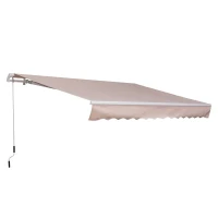 Outsunny 3.5M x 2.5M Garden Patio Manual Awning Canopy Sun Shade Shelter Retractable Gear Lever Winding Handle Cream(m-2)