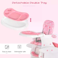 HOMCOM HDPE 3-in-1 Baby Booster High Chair Pink(m-8)