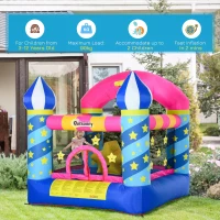 Outsunny Kids Bouncy Castle, Inflatable Trampoline with Blower for Age 3-8 Castle Stars Design 1.95 x 1.95 x 2.15m(m-5)