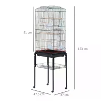 PawHut Large Metal Bird Cage with Breeding Stand Feeding Tray Wheels for Canary, Finch, Parakeet, Budgerigar, Black, 47.5 L x 37 W x 160 H (cm)(m-3)