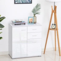 HOMCOM Modern High Gloss Sideboard Storage Cabinet Table Chest of Drawers for Bedroom Living Room Storage Furniture, White(m-2)