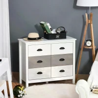 HOMCOM Chest of Drawers, Storage Cabinet, Sideboard Home Organizer 6-Drawer Unit Tower with Round Handle for Bedroom, Living Room, White Grey(m-2)