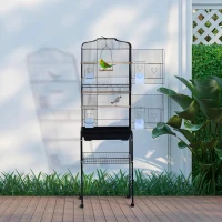 PawHut Large Metal Bird Cage with Breeding Stand Feeding Tray Wheels for Canary, Finch, Parakeet, Budgerigar, Black, 47.5 L x 37 W x 160 H (cm)(m-13)