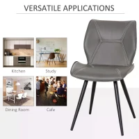 HOMCOM Set of 2 Contrast Stitched PU Leather Racing-Style Dining Chairs Accent Seat w/ Steel Legs Ergonomic Back Padding Home Living Room Grey(m-6)