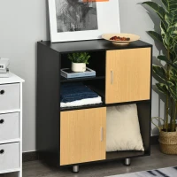 HOMCOM 4-Cube Wood Bookcase w/ Door Multi-Purpose Storage Organizer Cabinet Shelf Bedroom Decor Black(m-1)