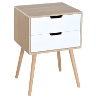 HOMCOM Freestanding Bedside Table with 2 Drawers, Wood Legs, Bedroom Nightstand, Cabinet Storage Organiser Unit, Oak(m-1)