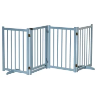 PawHut Pet Gate Wooden Foldable Dog Safety Barrier w/ 4 Panels for Small and Medium Dogs Blue(m-1)