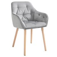 HOMCOM Tufted Dining Chair Accent Chair Side Chair Velvet-Touch Fabric Upholstered Leisure Chair with Beech Wood Legs, Light Grey(m-1)