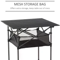 OUTSUNNY Aluminum Roll-Top Table w/ Mesh Bag Camping Outdoor Dining Foldable w/ Steel Frame Picnic Lightweight Hiking Furniture Desk, Black(m-5)