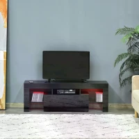 HOMCOM High Gloss TV Stand Cabinet with LED RGB Lights and Remote Control for 43"/50"/55" TV, Media TV Console Table with Compartment, Black(m-11)