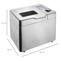 HOMCOM 25 in 1 Bread Maker Machine 0.9 KG Capacity Programmable Stainless Steel Dough Maker with Auto Fruit Nut Dispenser Nonstick Pan 3 Loaf Sizes 3 Crust Colours Keep Warm Time Delay, 550W(m-3)