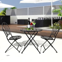 Outsunny Garden Metal Bistro Set 2 Folding Chair 1 Table Outdoor Furniture Black(m-1)