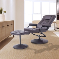 HOMCOM PVC Reclining Executive Chair w/ Footrest Stool Brown
