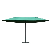 Outsunny 4.6M Sun Umbrella Canopy Double-sided Crank Sun Shade w/ Cross Base Dark Green