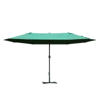 Outsunny 4.6M Sun Umbrella Canopy Double-sided Crank Sun Shade w/ Cross Base Dark Green(m-1)