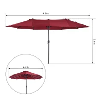 Outsunny 4.6m Double-Sided Patio Parasol Sun Umbrella-Wine Red(m-3)