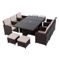 Outsunny 11 Pieces Rattan Dining Set, Aluminium-Brown