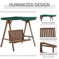 Outsunny Fir Wood 2-Seater Outdoor Garden Swing Chair w/ Canopy Green(m-4)