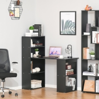 HOMCOM Modern Compact Computer Desk with 6-Tier Storage Shelves Combo, Writing Table Workstation with Bookshelf for Home Office-Black