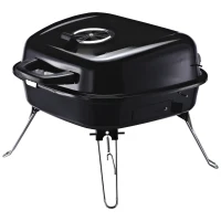 Outsunny Portable Charcoal BBQ Steel Iron Grill w/ Grid Black(m-1)