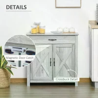 HOMCOM Farmhouse Barn Door Sideboard Storage Cabinet Coffee Bar for LIVING Room – Grey Grain(m-6)