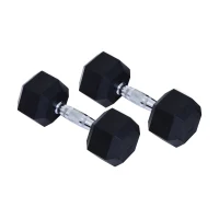 HOMCOM Rubber Dumbbell Sports Hex Weights Sets Home Gym Fitness Hexagonal Dumbbells Kit Weight Lifting Exercise (2 x 10kg)(m-1)