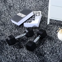 HOMCOM Rubber Dumbbell Sports Hex Weights Sets Home Gym Fitness Hexagonal Dumbbells Kit Weight Lifting Exercise (2 x 4kg)(m-1)